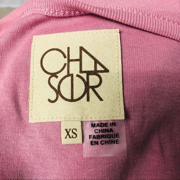 Chaser Cropped Wide Neck Long Sleeve Cotton T-Shirt Stretchy Fitted Pink XS - Picture 6 of 7